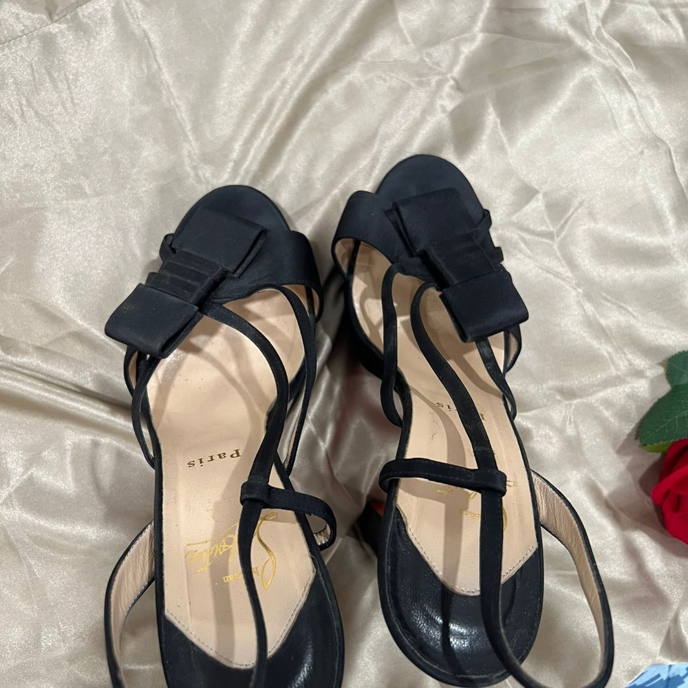 Christian Louboutin Satin Bow Slingback Platform Heels - Picture 6 of 12